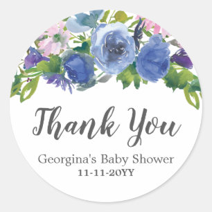 Floral Blue Purple Pink Thank You Baby Shower Classic Round Sticker