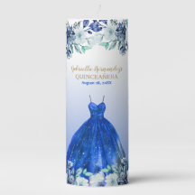 Floral  Blue Quinceañera Pillar Candle