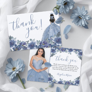 Floral Blue Quinceanera Thank You Card