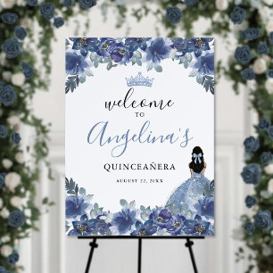 Floral Blue Quinceanera Welcome Sign