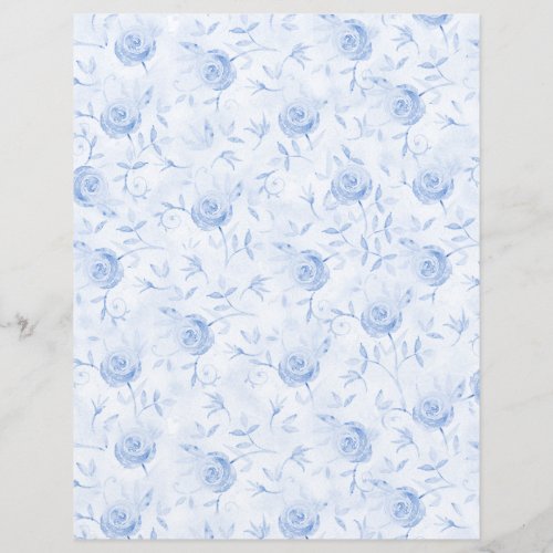 Floral Blue Roses Damask Scrapbook Paper