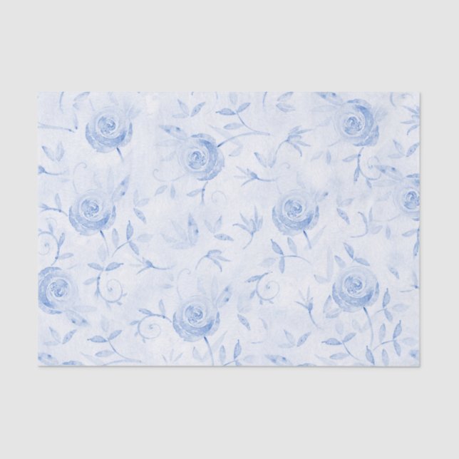 Floral Blue Roses Elegant Damask Decoupage Tissue Paper (Front)