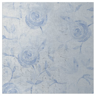 Floral Blue Roses Silver Shimmer Chic Fabric