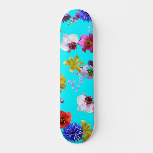 Floral Blue Skateboard Deck (Front)