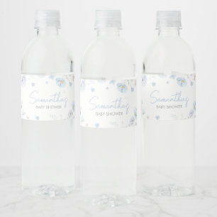 Floral Blue Spring Baby in Bloom Baby Shower Water Bottle Label
