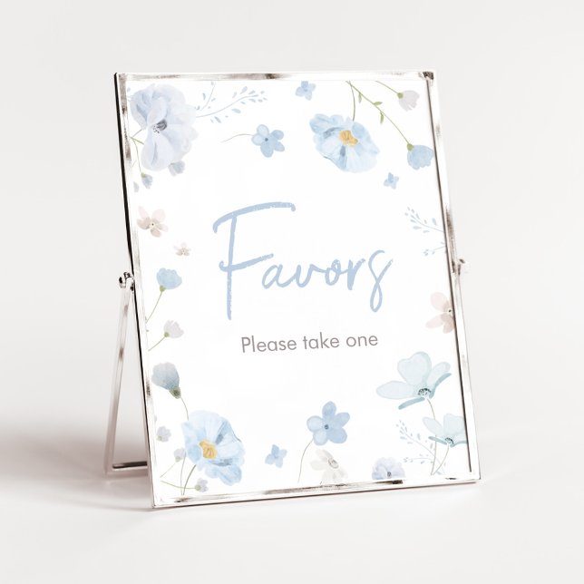 Floral Blue Spring Baby in Bloom BabyShower Favors Poster (Blue Spring Floral Baby in Bloom Baby Shower Favors Sign)