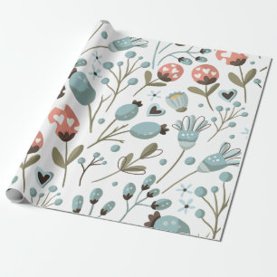 Floral Blue Spring Pattern Wedding  Wrapping Paper