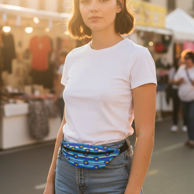 Floral Blue Stripe Fanny Pack , Print Cut Sew Bag (Creator Uploaded)
