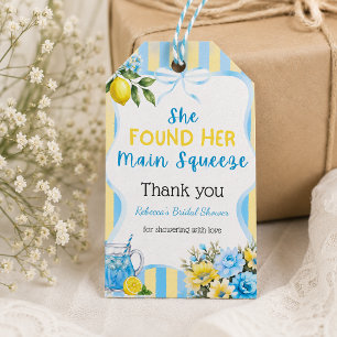 Floral Blue Stripe Main Squeeze Bridal Shower Gift Tags
