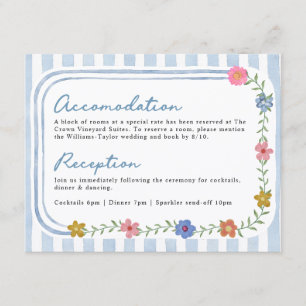 Floral Blue Stripes Details Wedding Card
