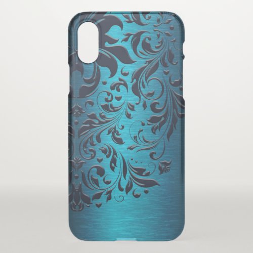 Floral Blue Swirly Lace  Metallic Blue Texture iPhone X Case