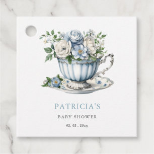 Floral Blue Tea Party Boy Baby Shower  Favor Tags