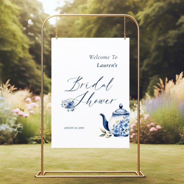 Floral Blue Tea Party Bridal Shower Welcome Foam Board (Creator Uploaded)