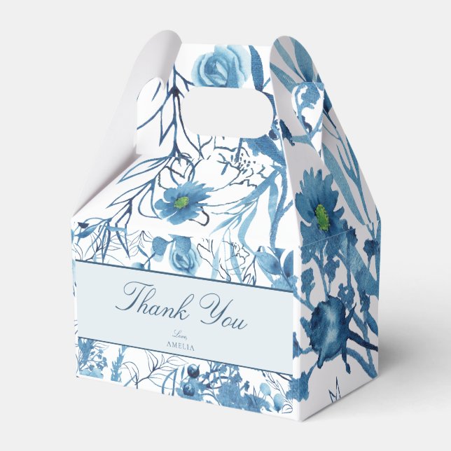 Floral Blue Thank You  Favor Boxes (Front Side)