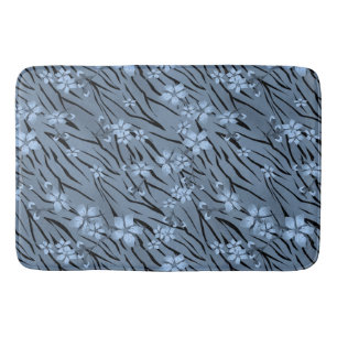 Floral, blue, tiger pattern bath mat