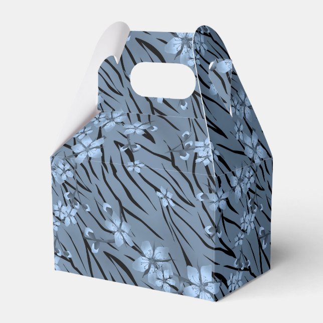 Floral, blue, tiger pattern favor boxes (Front Side)