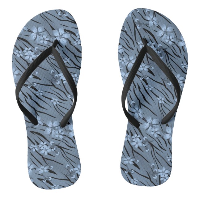 Floral, blue, tiger pattern flip flops (Footbed)