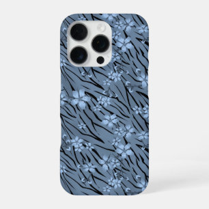 Floral, blue, tiger pattern iPhone 16 pro case