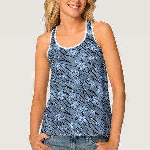 Floral, blue, tiger pattern tank top