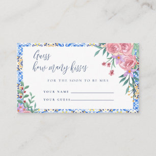 Floral Blue Tile Bridal Shower Game card