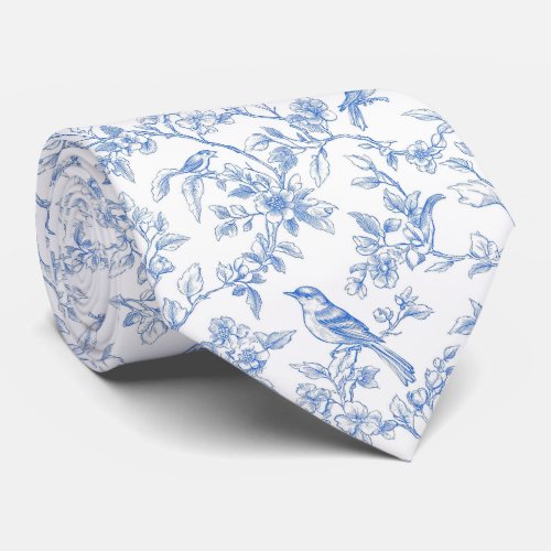 Floral blue toile de jouy neck tie