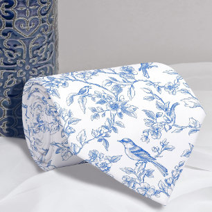Floral blue toile de jouy neck tie