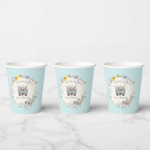 Floral Blue Truck Baby Boy in Bloom Paper Cups