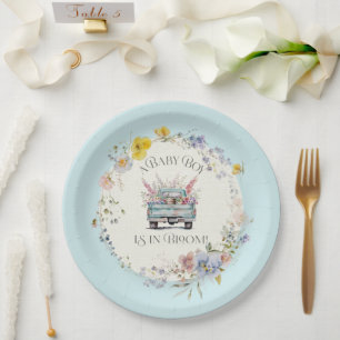 Floral Blue Truck Baby Boy in Bloom Paper Plates