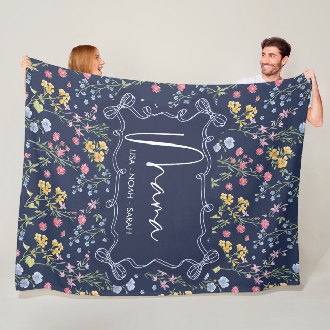 Floral Blue Unique Mama We love you Fleece Blanket (In Situ)