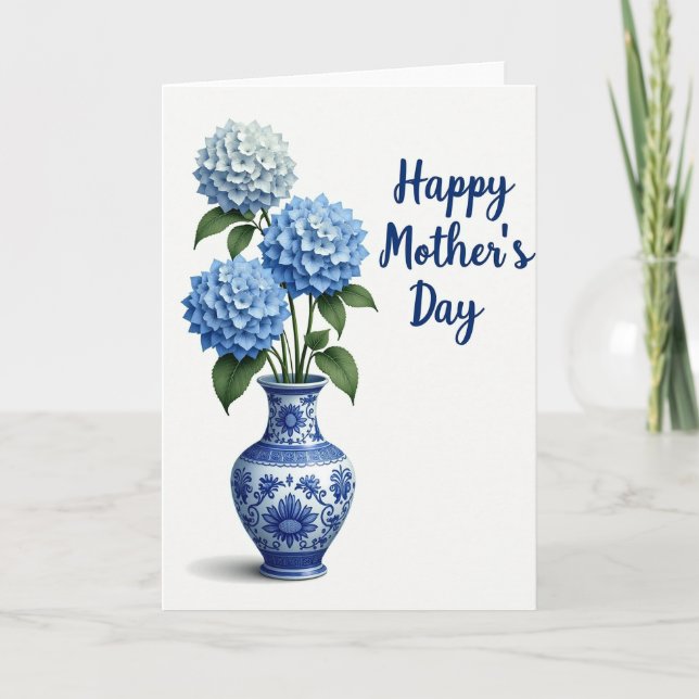 Floral Blue Vase Mothers Day Card (Front)