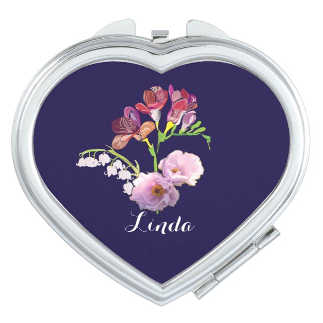 Floral Blue w/Name Compact Mirror (Front)