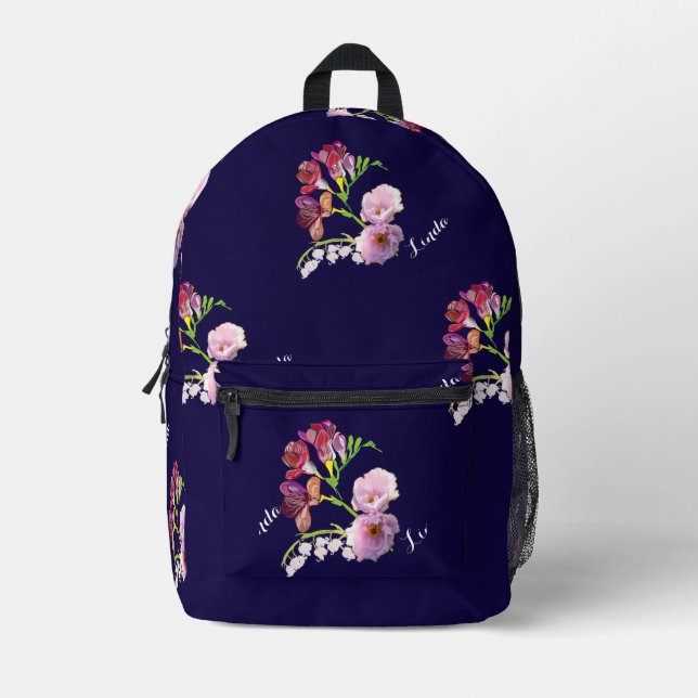 Floral Blue w /Name Print Cut Sew Bag (Front)