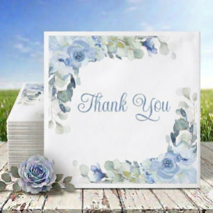 Floral Blue Watercolor Roses Wedding Thank You Napkins