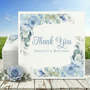 Floral Blue Watercolor Roses Wedding Thank You Napkins