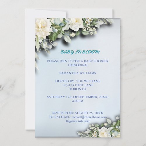 Floral Blue Watercolor Theme Invitation