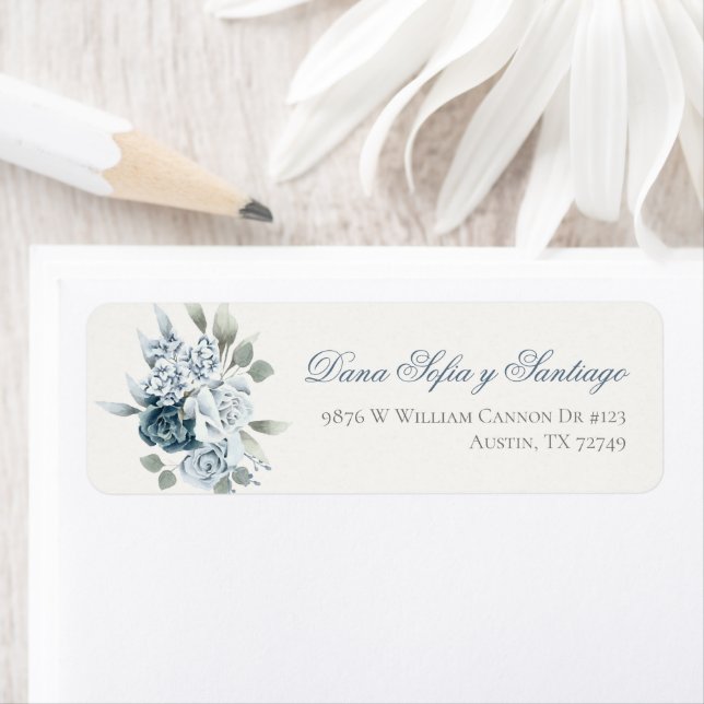 Floral Blue Wedding Spanish invitation Label (Insitu)