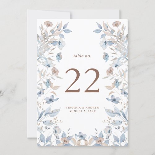 Floral Blue Wedding Table Number