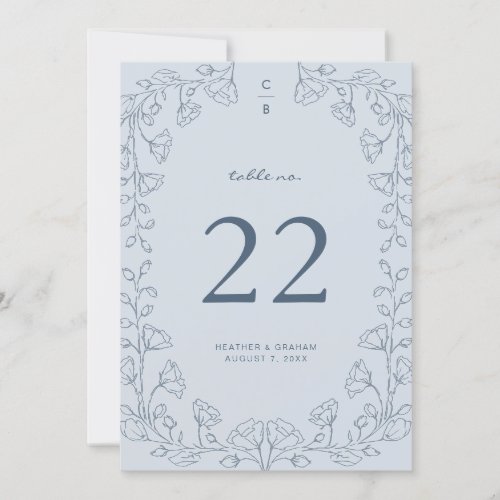Floral Blue Wedding Table Number
