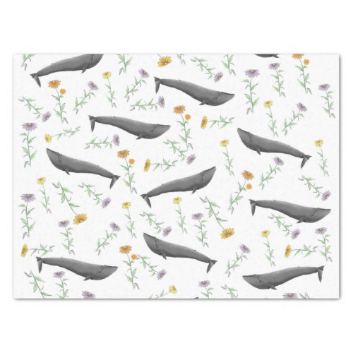 Floral Blue Whale Spring Illustration Pattern   Tissue Paper