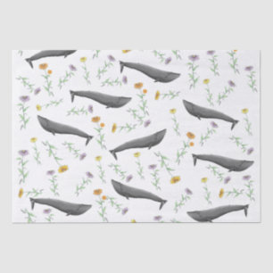 Floral Blue Whale Spring Illustration Pattern Tissue Paper
