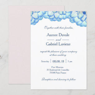 Floral blue white blush flowers petals wedding invitation