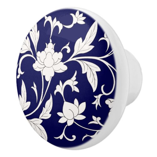 Floral BlueWhite Chinoiserie  Ceramic Knob