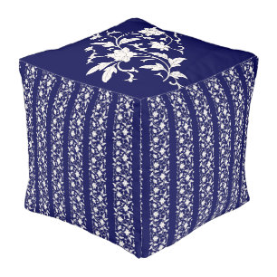 Floral Blue&White Chinoiserie Pouf
