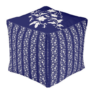 Floral Blue&White Chinoiserie Pouf