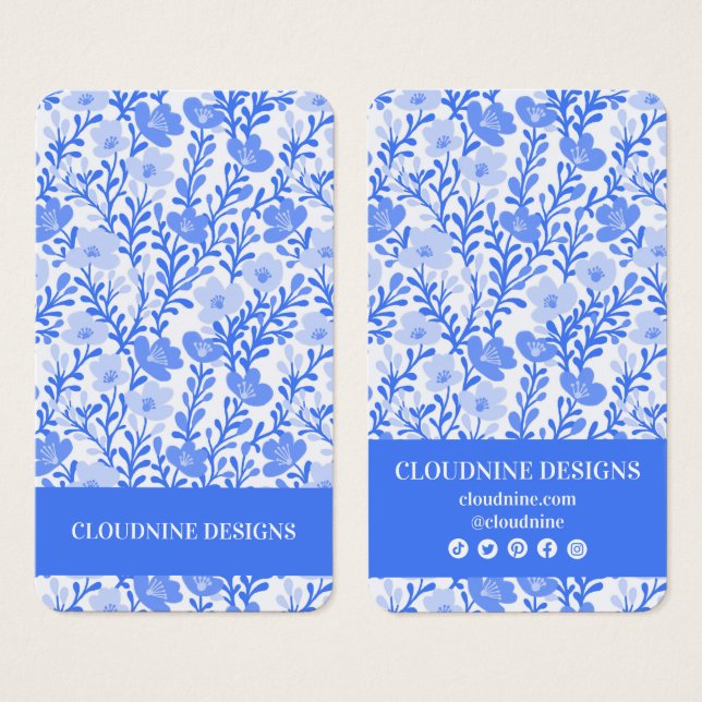Floral Blue White Earring Jewelry Display Card (Front & Back)