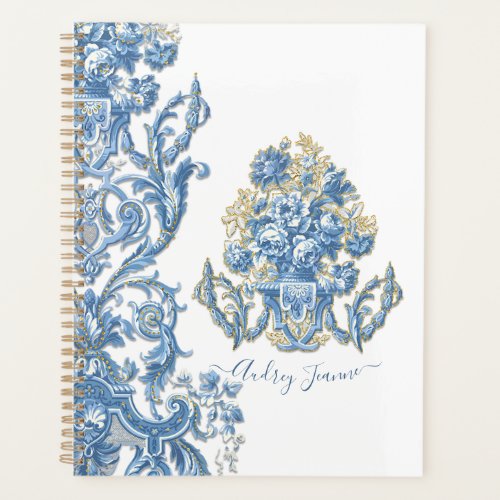 Floral Blue White Elegant English Country Cottage Planner