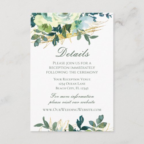 Floral Blue White Gold Turquoise Elegant Wedding Enclosure Card