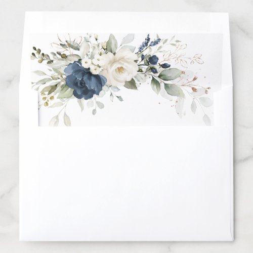 Floral Blue White Greenery Gold Envelope Liner