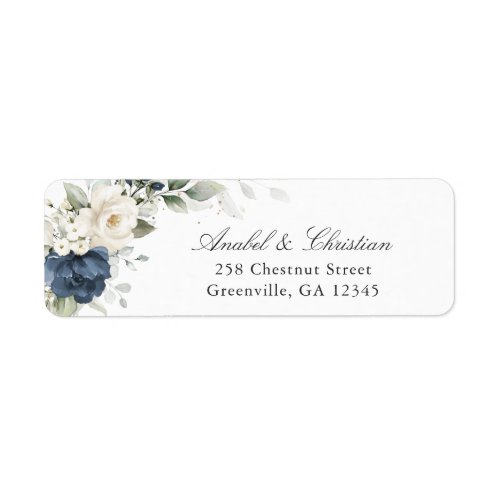 Floral Blue White Greenery Return Address Label