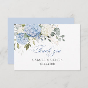 Floral Blue White Hydrangea Greenery Wedding Thank You Card